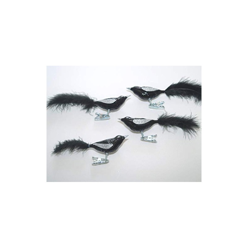 Jingle Bells Lauscha Glass Bird Shiny Black with Feathers