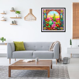 EOBROMD Stained Glass Flower Diamond Art Painting Kits for Adults, 5D Diamond Art Painting Kits for Beginners, DIY Paint Picture with Full Drill Diamond Dots for Home Wall Art Decor 12x12inch