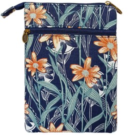 LassZone Canvas Crossbody Phone Bag for Women Girls Small Cross Body Bag Mini Shoulder Hanndbags 5 Layers Coin Purse Wallet with Floral Pattern (Blue)
