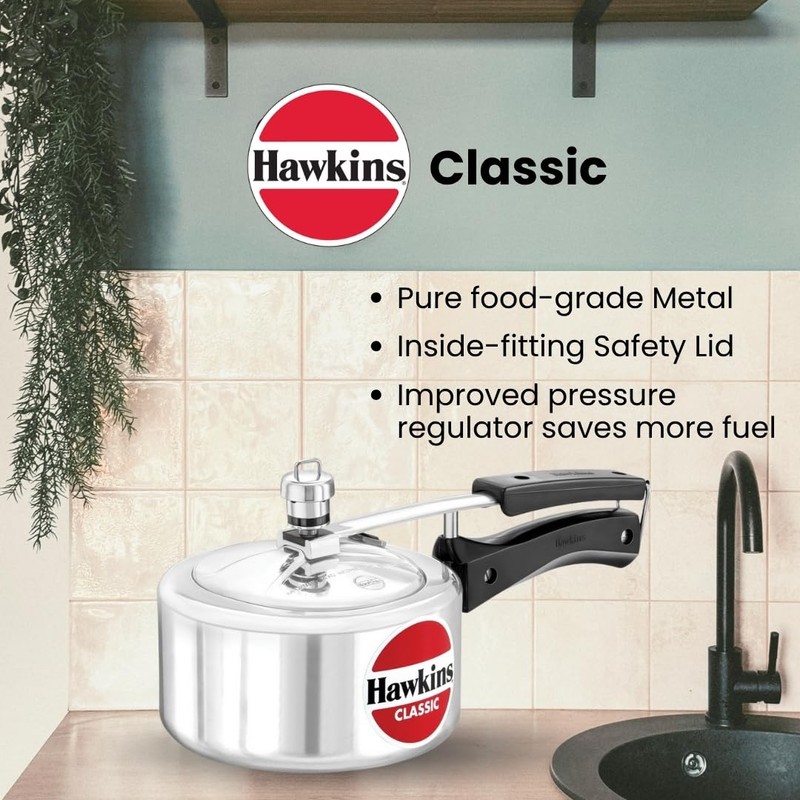 Hawkins Aluminium 1.5 Litre Classic Pressure Cooker,Best Inner Lid Cooker,Small
