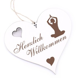 Herzlich Willkommen Sign, Yoga, Decorative Heart Wooden Welcome Sign, Door Sign, Door Decoration