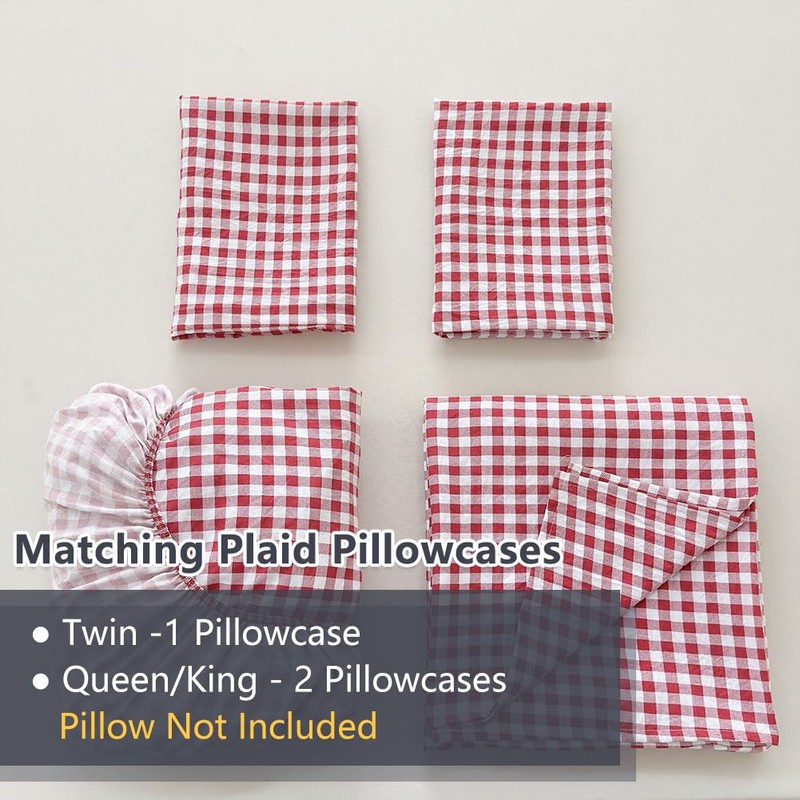 NSNLGSGC Red Gingham Twin Sheet Set, Soft Brushed Microfiber Red
