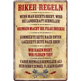 WOGEKA ART Retro Tin Sign Biker Rules Motorcyclist Funny Saying as Gift Idea for Birthday Christmas Decoration 20 x 30 cm Vintage Design Metal 698