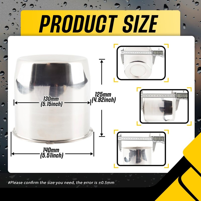 DewFlew 4Pcs 5.15" Push Through Wheel Center Caps Stainless Trailer