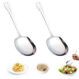 WWYSSZ Set of 2 Serving Spoons, Stainless Steel, Large, Serving Spoon with Long Handles, Buffet Tablespoon Large, Used in Buffet Restaurants, Hotels, Picnics, Parties (25.5 x 7.3 cm)