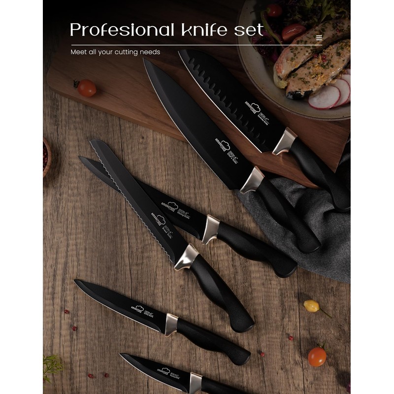 Knife Set, Amorston 15 Pieces Knife Sets for Kitchen with