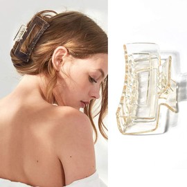 Belicia 6 PCS Hair Claw Clips Large Hair Clips Banana for Women Girls Thin Hair 6 Pack 4 Inch Transparent & Solid Color French Design Strong Hold Hair Clips for Thick Hair (6 COLOR)