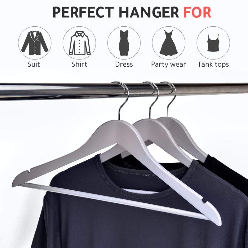 Quality Wooden Hangers - Slightly Curved Hanger Set of 10-Pack