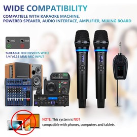 ZERFUN Dual Wireless Microphones Rechargeable, UHF Metal Wireless Mic System Cordless Microphone Professional with Echo VOL Channel Control for Karaoke Singing Church Events