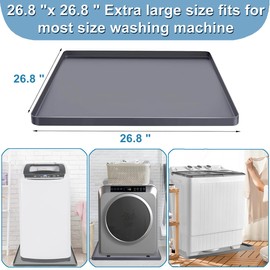 Washing Machine Drain Pan, Washer Silicone Mat Washer Tray Soft Bottom Pad, Under Dryer Drip Pan Floor Protector, 26.8x26.8'' Non-Slip Leak Proof Pan, Anti-Vibration Waterproof Washer Drip Tray