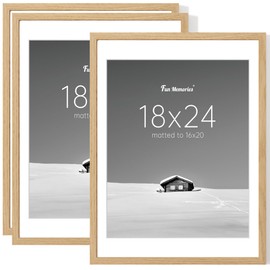 Fun Memories 18x24 Picture Frame Set of 3, Display Pictures 16x20 with Mat or 18x24 Without Mat, 18x24 Poster Frame for Wall Hanging Horizontally and Vertically, Natural