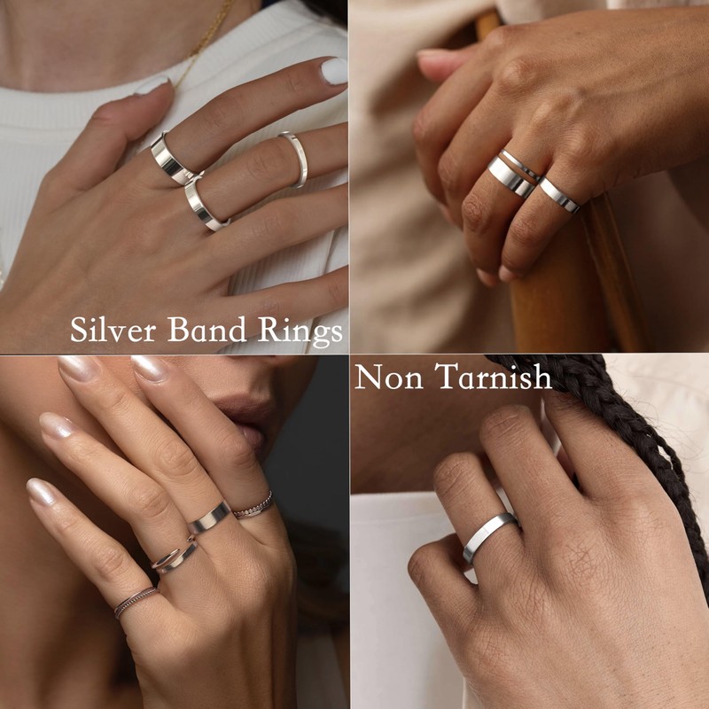 Poxtex Silver Rings for Women, Stackable Stainless Steel Wedding Bands