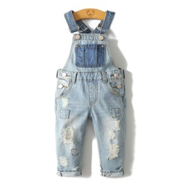 KIDSCOOL SPACE Baby Girls Boys Jeans Overall, Little Kid Bib Pocket Denim Workwear, Light blue-2102, 3-4 years