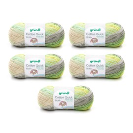 Gründl Cotton Quick Batik Knitting Yarn/Crochet Yarn (Yarn with Colour Gradient 100% Cotton, Oeko-Tex Certified, 100 g / 260 m, Needle Size: 3-4, 5 x 100 g), Natural Turquoise Yellow Green