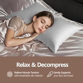 FCHJXTL Premium Mulberry Silk Pillowcase for Hair and Skin,Silk Pillow Cases with Hidden Zipper,Cooling White Silk Pillowcase for Sleeping Women,1 Piece (White, Standard)