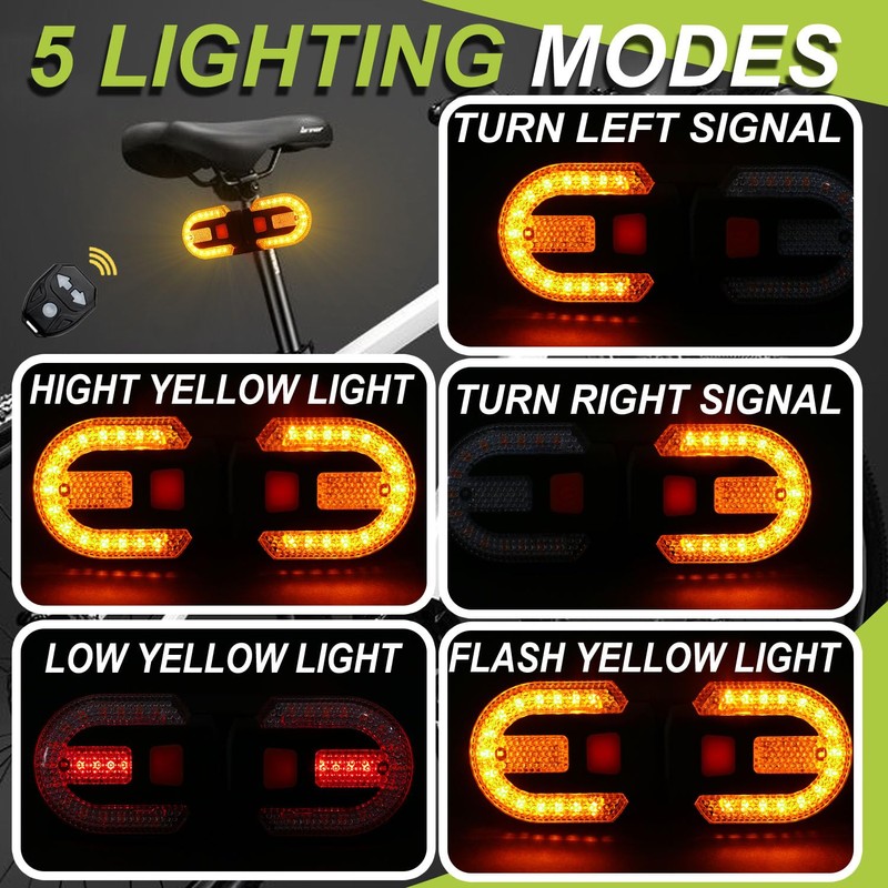 Turn Signals for Bike, USB Charging Bike Tail Light Remote