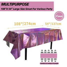 PKNOON Plastic Table Cloth 4 Pack Table Cloths for Parties Pink Sequin Foil Tablecloths Iridescence Plastic Tablecloths Disposable Table Cover for Baby Shower Wedding Birthday Decorations 54"X 108"
