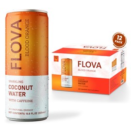 Flova Blood Orange Energy Drink, All Natural, Electrolytes and Minerals from Coconut Water, 4 Simple Easy to Pronounce Ingredients, 99% Juice, Pack of 12 Cans