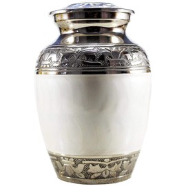 Small Cremation Urn for Human Ashes | Mini Aluminum Urn with Secure Lid for Adult Men or Women | Decorative Keepsake Funeral Urns with Velvet Bag – (Pearl White,Holds 70 lbs)