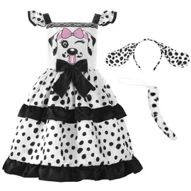 ReliBeauty Dalmatian Costume for Children, Girls, with Ears, Headband Tail, 140