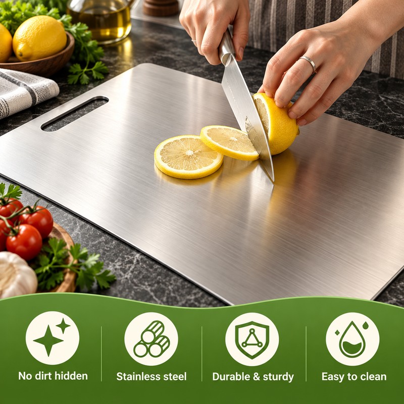 Stainless Steel Cutting Board for Kitchen Prep – Double-Sided Metal