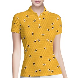 PAGYMO Funny Bee Golf Shirts for Women Print Crazy Honey Bee Polo Shirt, X-Large, Aop-wpol-43280