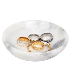 Birthday Gifts for Mom 4.72 Inch Small Decorative Bowl Ring Dish Marble Tray, Jewelry Dish Ring Trinket Holder Key Catchall Bowls, Mothers Day Gifts Marble Vanity Tray for Display Home Decor