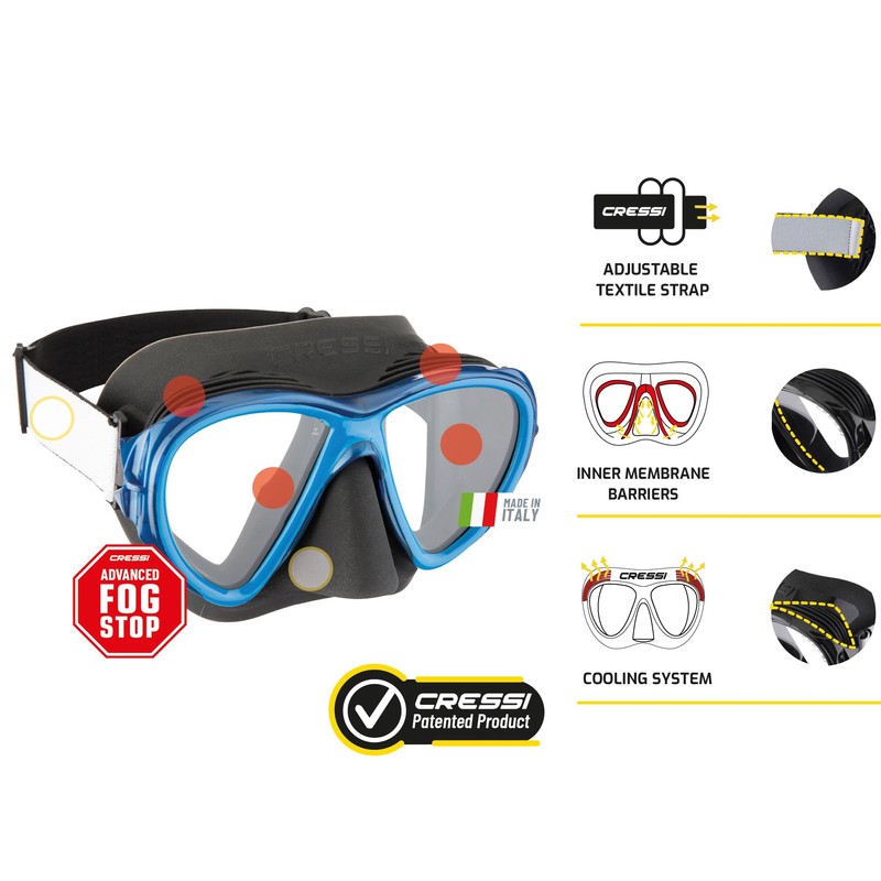 Cressi Fiji Unisex Adult Snorkel Mask, Black/Blue, One Size
