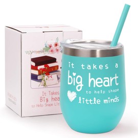 Teacher Appreciation Gifts - Teacher Gifts For Women Wine Glass Tumbler - It Takes a Big Heart to Help Shape Little Minds - Best Teacher Gifts from Student - Mint, 12 oz