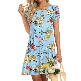 HOTGIFT - Vestido de verano para mujer, suelto, suave, para bañar, playa, vestido de verano, Peonía amarilla cian, M