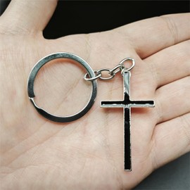 IZROLO Fashionable 1 piece Stainless Steel Cross Keychain Pendant Keychain Blessing Keychain Car Keychain (Black Cross)