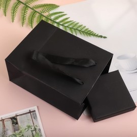 1 Set Small Gift Boxes, 8x8x1.6cm Kraft Jewellery Gift Box with Gift Bag(Black), Bracelet Necklace Earrings Gift Boxes for Anniversaries, Newyear, Birthdays or Weddings