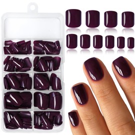 LoveOurHome 240pc Square Press on Nails Short Fake Nails with Glue & Tabs, Short Nails Press on Nails Square Acrylic Nails Grape False Nails Artificial Fingernail Women Girls Kids Stick Nails