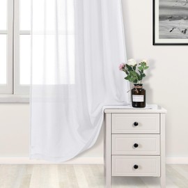DWCN White Faux Linen Sheer Curtains - Grommet Voile Window Curtain Drapes for Bedroom Living Room 46 x 45 inch Length, Set of 2