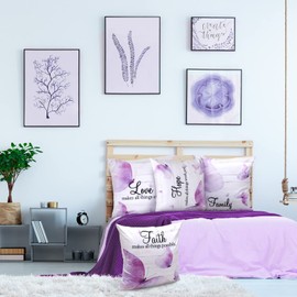Wesiti 4 Pcs Butterfly Throw Pillow Covers 18 x 18 Inches Decorative Gifts Cushion Cover Home Family Faith Hope Love Words Pillowcase Square Couch Pillow Vintage Style Summer Home Decoration (Purple)