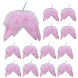 Pack of 12 Christmas Angel Wings Pink Feather Wings Christmas Tree Decoration Mini Angel Wings Christmas Tree Pendant Feather Ornament Angel Feather for Christmas Decoration Wedding Baby Shower DIY