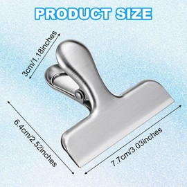 24 Pack Metal Bag Clips, Stainless Steel Chip Clips, Chip Clips Heavy Duty, Bag Clips for Food, for Air Tight Seal Grips on Food & Bread Bags, Paper Clamps for Office, Kitchen, Home- 3 Inch Wide