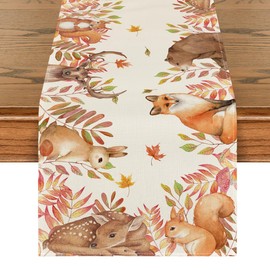 Artoid Mode Sikahirsch Eichhörnchen Vögel Tiere Blätter Herbst Tischläufer, Saisonnal Küche Tisch Dekoration Drinnen Urlaub Party Dekor 40x180 cm