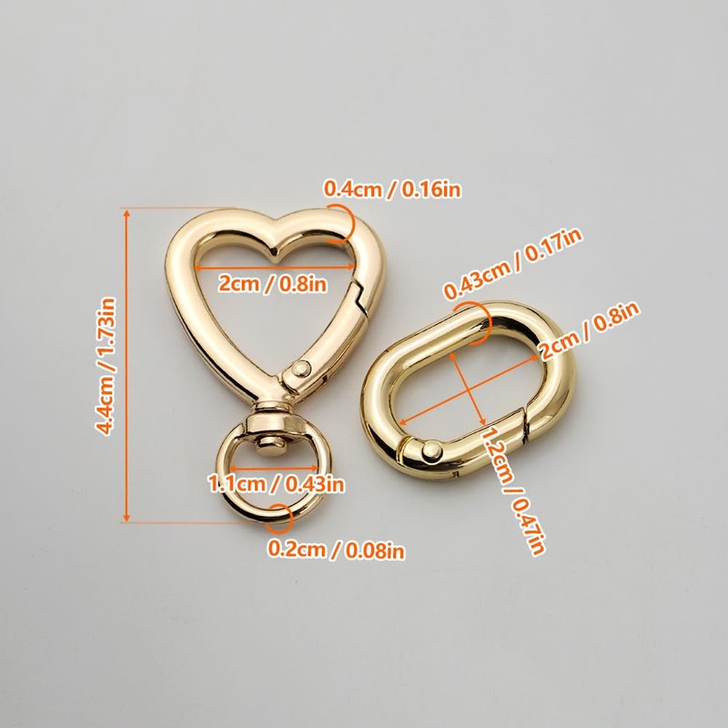 [FUSSED] 2pcs Heart Swivel Spring Clasp Carabiner Buckle Metal Spring