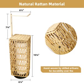 Oranwell Free Standing Toilet Paper Holder Stand with Shelf, Bathroom Floor Toilet Tissue Holder Stand Handwoven Bath Pedestal Square Toilet Paper Roll Holder Storage Organizer Basket Rack Dispenser