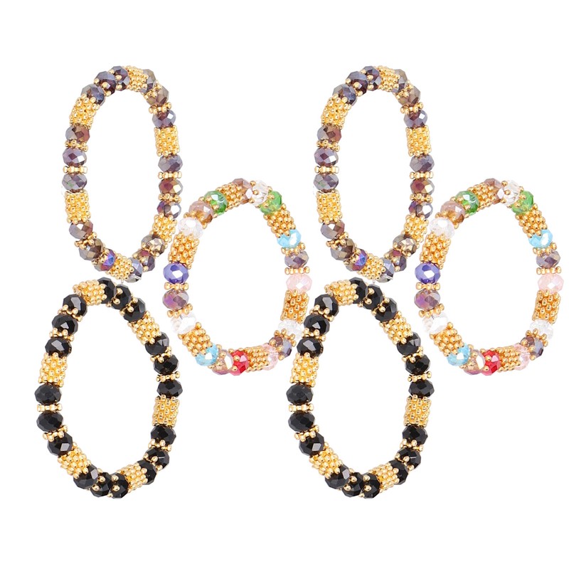 6pcs Beaded Bracelet Shiny Crystal Simple Style Women Girl Jewelry