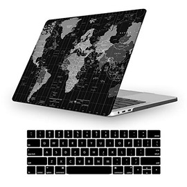 iLeadon MacBook New Pro 13" Case 2016-2019 Release A2159/A1989/A1706/A1708 Rubberized Hard Shell Case Cover+Keyboard Cover for MacBook Pro 13 W/Without Touch Bar & Touch ID, Black World Map