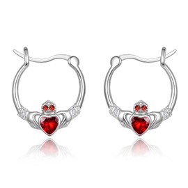 Dreamboat Sterling Silver Claddagh Earrings for Women Celtic Knot Irish Clover Earrings Dangle Earrings Hook Red January Birthstone Irish Jewelry for Mom Mother, Large, Sterling Silver, Cubic Zirconia