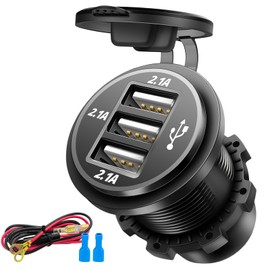 12V USB Outlet Wire USB Charger, 3 Port 12V/24V Charger Socket for Cars, Boats, RVs, Trucks, Golf Carts, and Motorcycles and More (Pack of one)