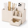 KINGFOM Luxury PU Leather Desk Organizer with Drawer, Modern Aesthetic