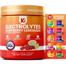 Polvo de electrolitos Keppi Keto sin azúcar - Electrolitos sin azúcar - Electrolitos de hidratación cetogénica - Fabricado en EE. UU. - Delicioso sabor a limonada de frambuesa - Se mezcla