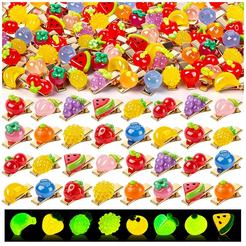 42Pcs Rave Sprouts Glow Fruit Trinkets Hair Clip