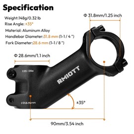 Rmiott 31.8 mm Bike Handlebar Stem Rise 35 Degree Length 90mm for Mountain Road Bike MTB BMX Folding Bike - Aluminum Black