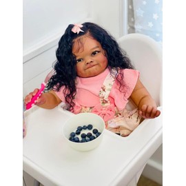 GYCV Reborn Toddler Dolls Black Girl 24 Inch Lifelike Black Reborn Baby Doll with Long Hair Realistic Smile Toddler Dolls Girl Weighted Real Life Reborn Doll Toys with Accessories Gift for Kids