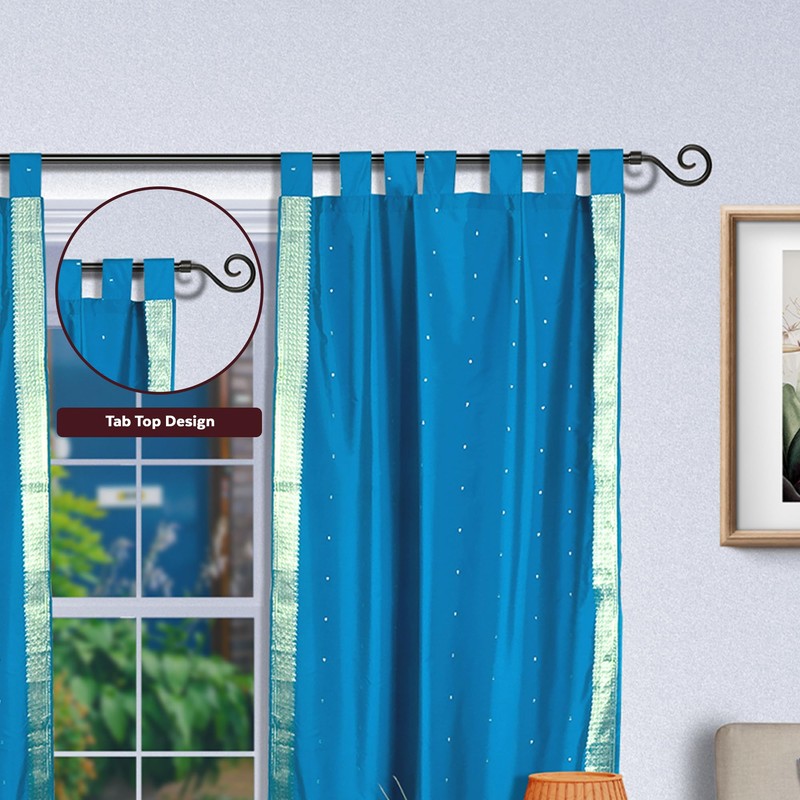 Indian Selections Turquoise Tab Top Sheer Sari Curtain/Drape/Panel - 43W